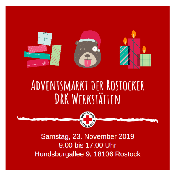 Einladung zum 15. Adventsmarkt der Rostocker DRK Werkstätten gGmbH, 23. November 2019